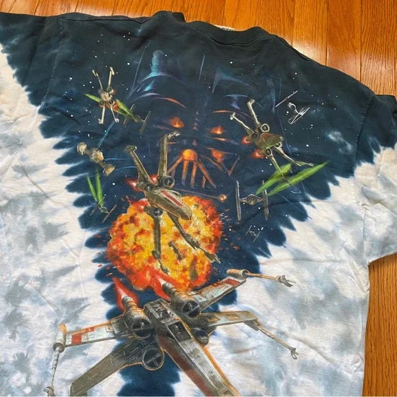 Vintage Liquid Blue Star Wars T Shirt Darth Vader X Wing Tie Starfighter - Picture 5 of 7